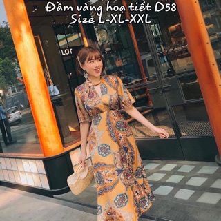 Bigsize Đầm vàng hoạ tiết D58