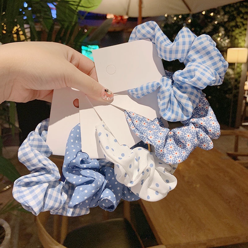 📛 RẺ VÔ ĐỊCH 📛 Dây buộc tóc vải scrunchies họa tiết xanh trắng hot trend phong cách hàn quốc