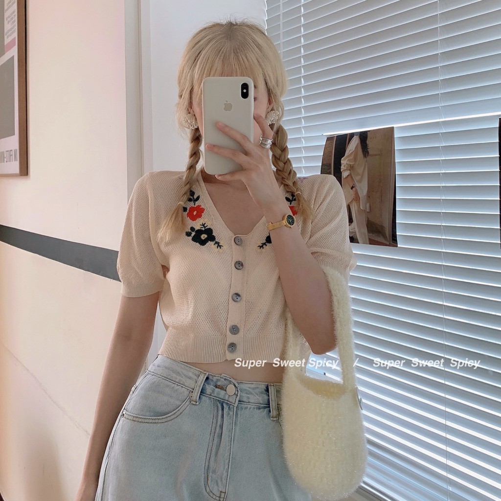 Áo Len Tay Ngắn Cổ Chữ V Thời Trang Quyến Rũ Dành Cho Nữ | BigBuy360 - bigbuy360.vn