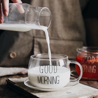 Cốc Thủy Tinh Chịu Nhiệt GoodMorning Ly Thuỷ Tinh Dễ Thương MinHome 350ml Rẻ Đẹp Phong Cách Hàn Quốc.