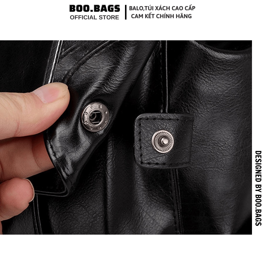 Balo Da Nam - Nữ Đi Học, Balo Size Lớn Nắp Gập Nam Nữ Dây Rút Laptop Boobags Boo005