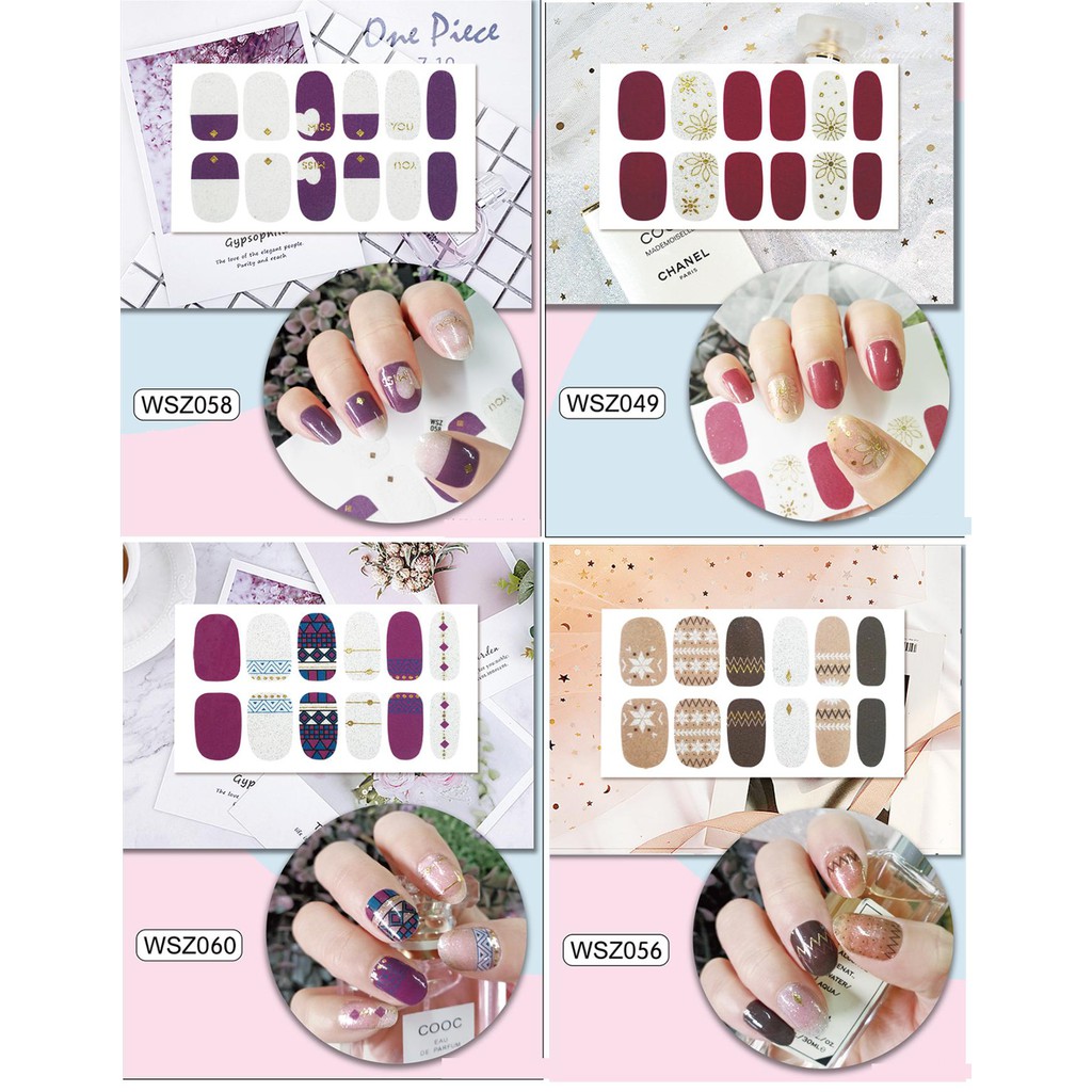 Bộ dán móng tay nail sticker 12 hình không thấm nước, độ đàn hồi tốt.