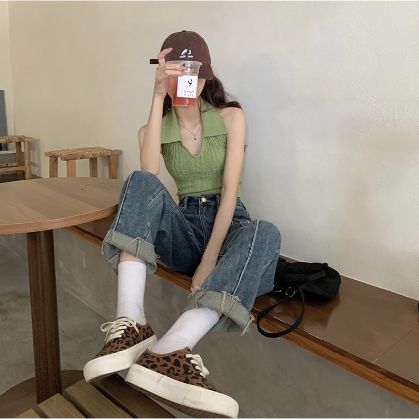 Quần Denim | Quần Denim Jeans Nữ Cạp Cao Dáng Dài Thiết Kế Xắn Gấu Chất Jeans Dày Dặn Hàn Quốc