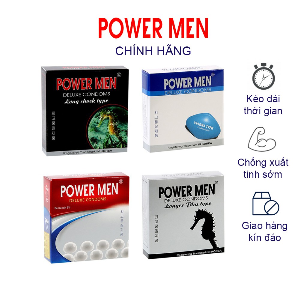 Bao Cao Su Gân Gai Powemen cá ngựa kéo dài thời gian, trị xuất tinh sớm Hộp 3 chiếc