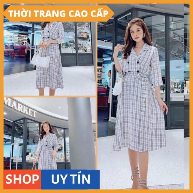Đầm xoè sọc cổ vest tay lỡ phối nút cực xinh, ĐI CHƠI ĐI DỰ TIỆC đều đẹp, hàng cao cấp tại HÀNG CAO CẤP [SIÊU PHẨM] | BigBuy360 - bigbuy360.vn