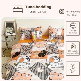 Bộ vỏ chăn ga gối - Poly hoa hồng gấu cam