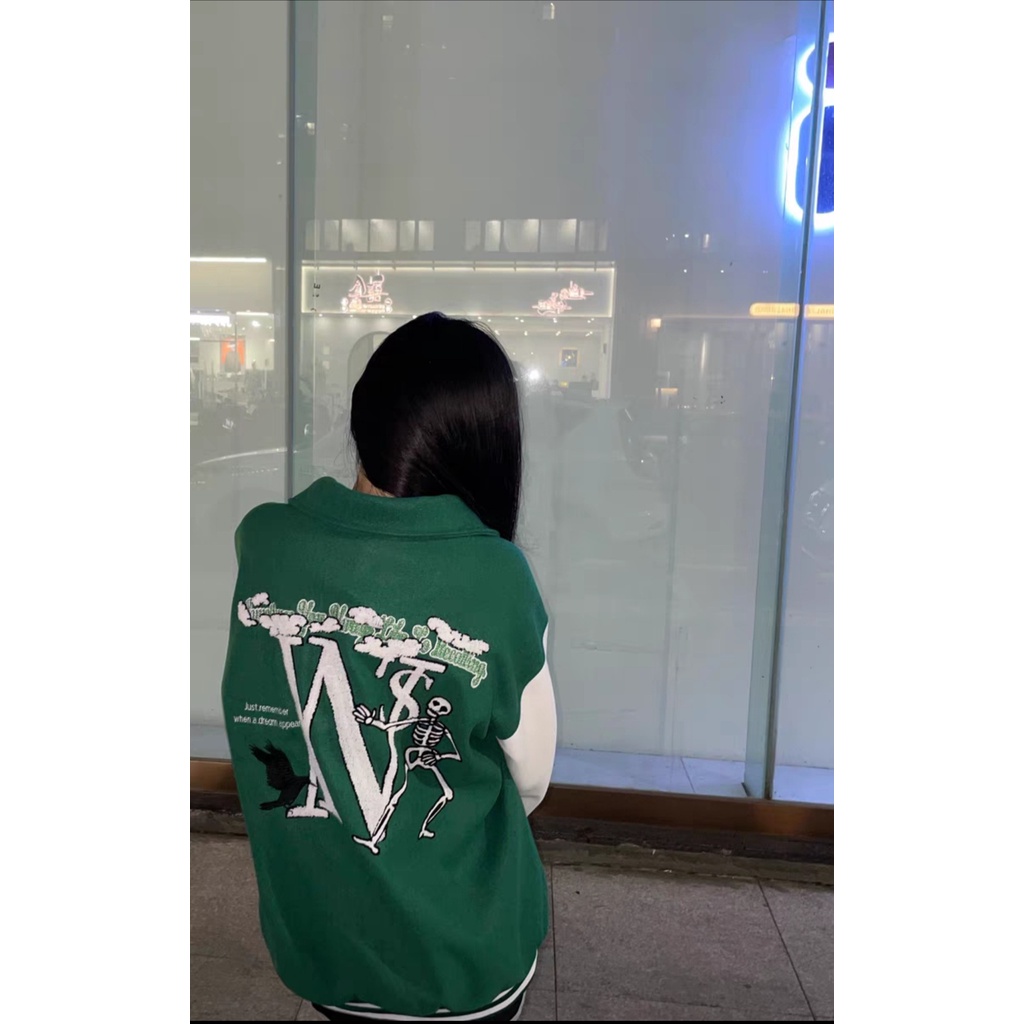 🔥🔥 Áo Varsity INS màu xanh chất da cực chất hot 2021