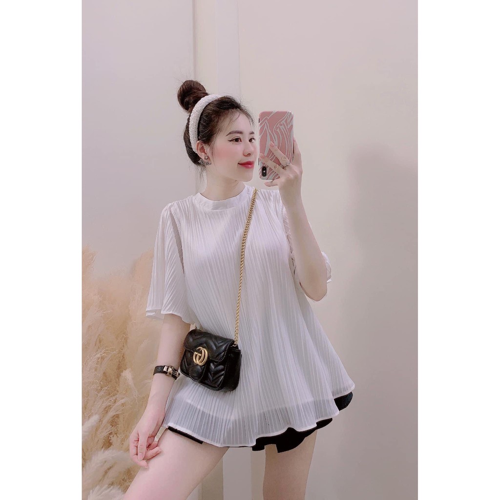 [ÁO SUÔNG] Áo Kiểu Nữ, Áo Dáng Suông Dập Ly Cổ Tròn Nhiều Màu Phối Quần Jeans, Chân Váy | BigBuy360 - bigbuy360.vn