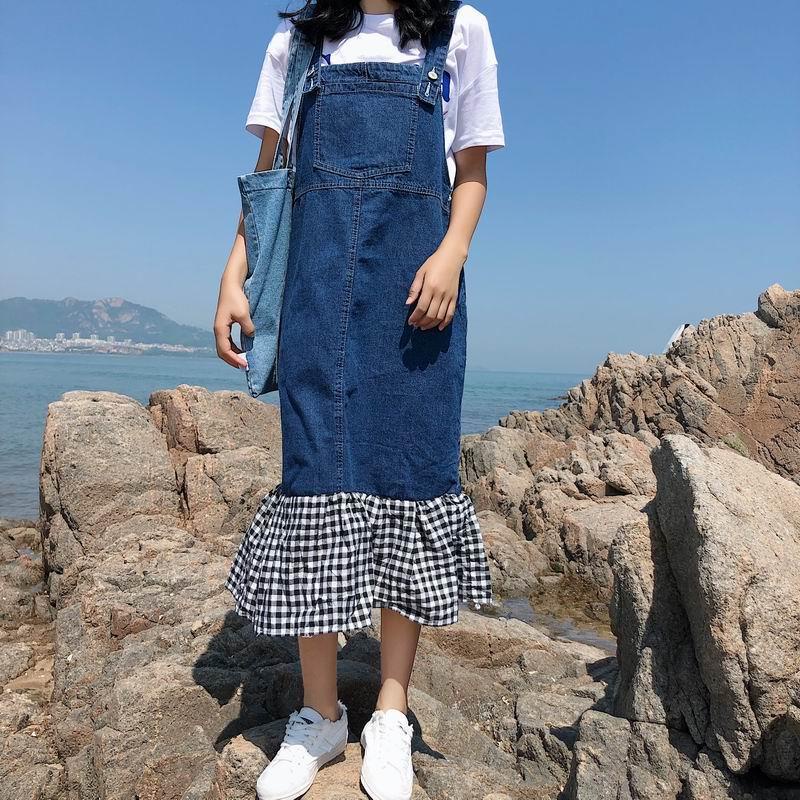 COZOK Váy Yếm Denim Dáng Rộng Thời Trang Hàn Quốc