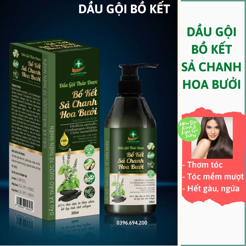 Dầu gội bồ kết thảo dược cô đặc và sả chanh hoa bưởi, hỗ trợ giảm rụng tóc giúp thơm và mềm mượt tóc