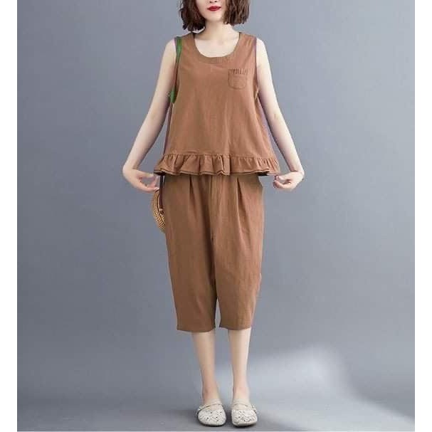 Bộ mặc nhà nữ sát nách,cạp chun - chất đũi thoáng mát,thiết kế trẻ trung năng động _T48