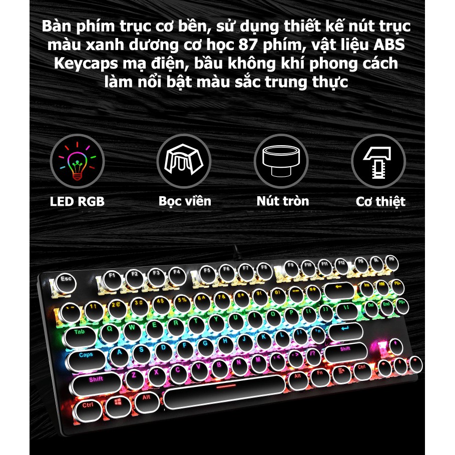 Bàn phím cơ nút tròn 87 phím FRIWOL G50 đèn led xuyên phím đẹp và sang trọng nhỏ gọn