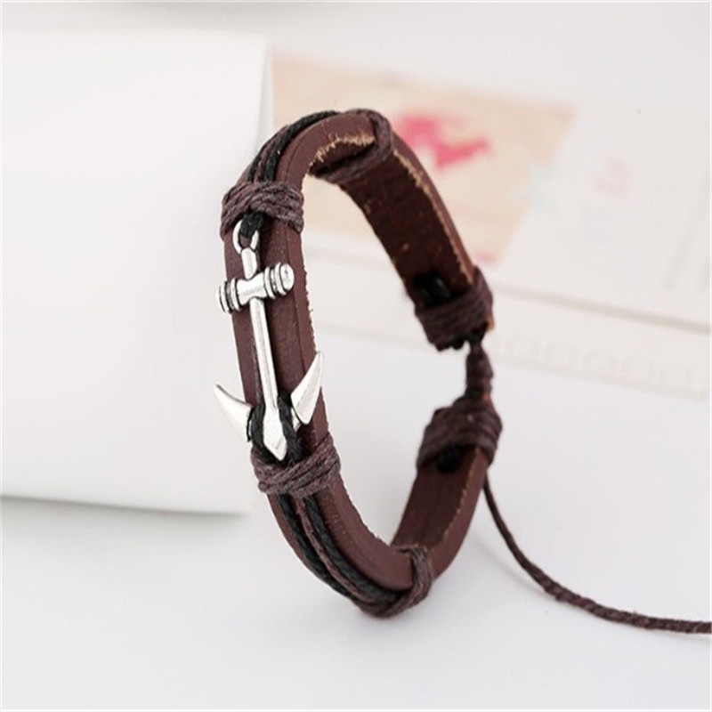 Vòng tay da nam nữ unisex hình mỏ neo nhiều lựa chọn