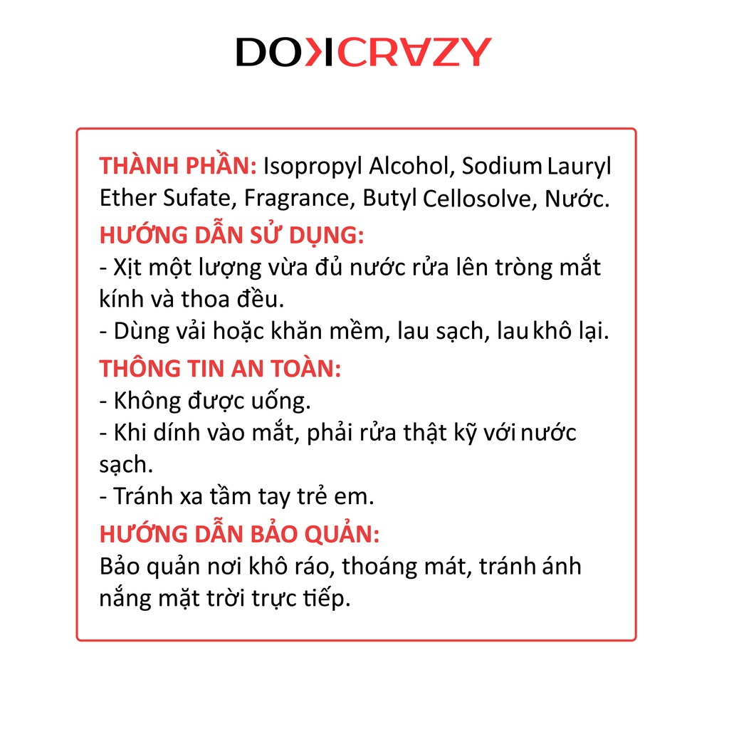 Nước xịt rửa mắt kính chuyên dụng DOKCRAZY phụ kiện lau kính an toàn, đa năng 60ml