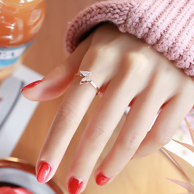 Nhẫn nữ THÉP TITAN NGUYÊN CHẤT KHÔNG GỈ mặt hình bướm xinh xắn phong cách ins hàn quốc thanh lịch