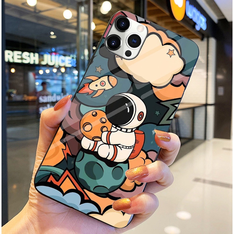 Ốp Lưng IPHONE 13, 13 PRO, 13 PRO MAX, IPHONE 13 MINI Ốp kính bóng cao cấp Phi Hành Gia
