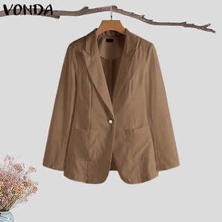 Áo khoác blazer VONDA tay dài màu trơn cổ lật thời trang xuân thu đơn giản dành cho nữ 