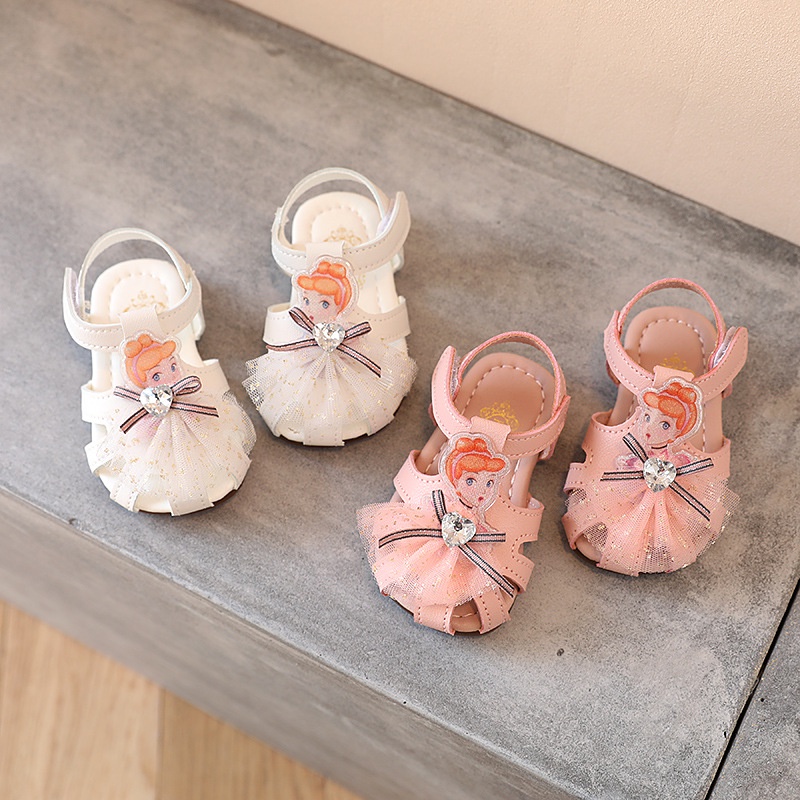 Giày tập đi cho bé gái thắt nơ đính ngọc Sandal công chúa chống vấp êm mềm cho bé gái [DTD15]