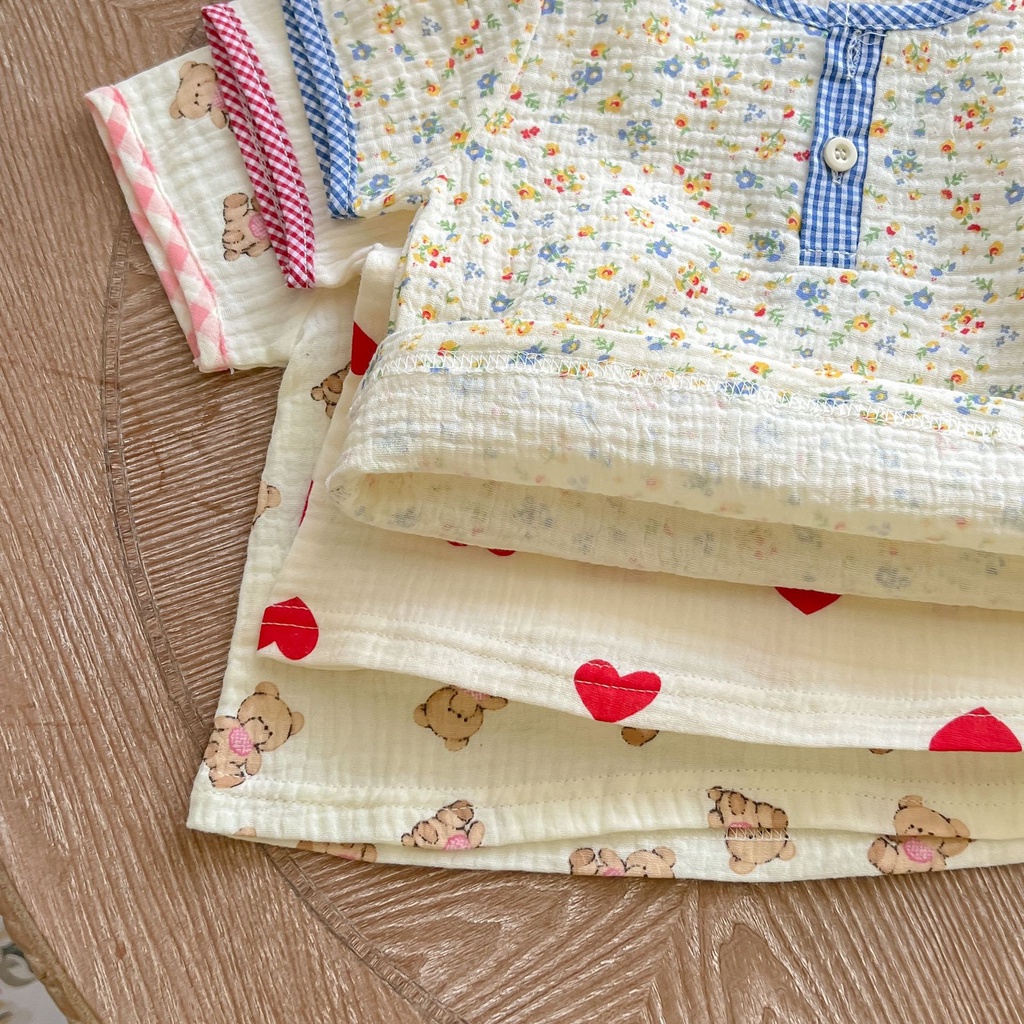 Set Áo Thun Ngắn Tay + Quần Short Cotton Dễ Thương Cho Bé