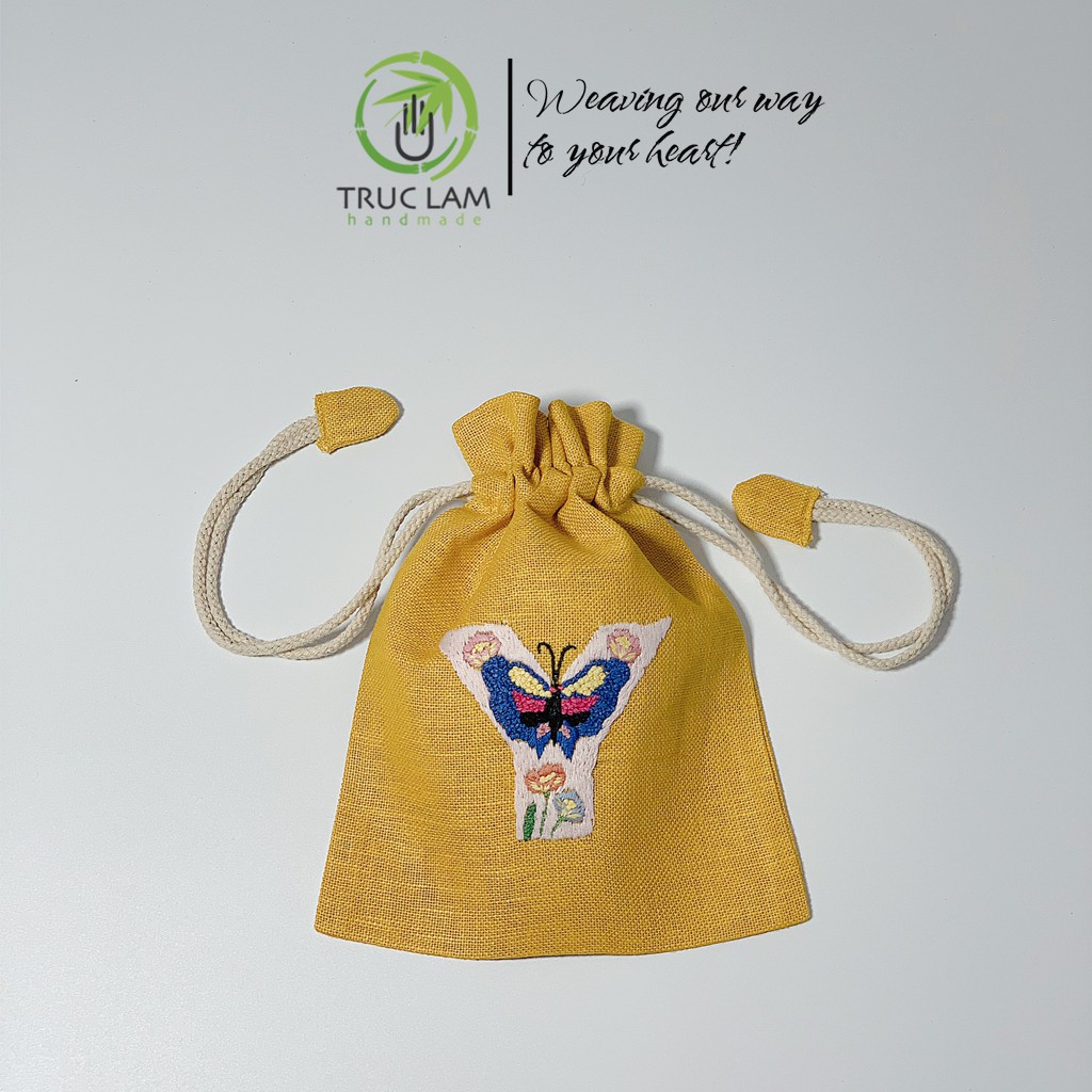 Túi Dây Rút Thêu Tay Họa Tiết Chữ Cái Y Phối Hoa Văn Nhiều Màu Sắc - Trúc Lâm Handmade