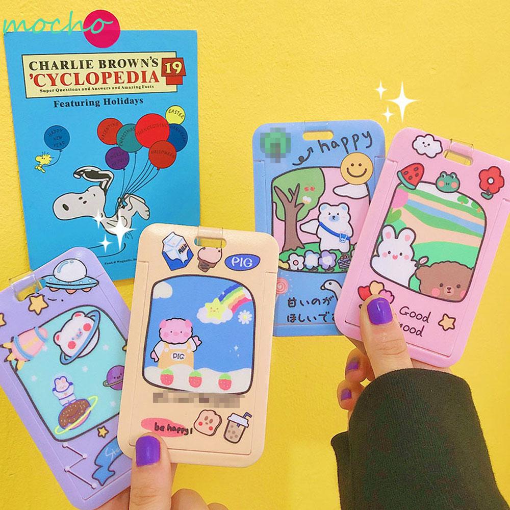 MOCHO Women Men Retractable Credit Card Holders Lovely Short Rope Keychain Bus Card Holder Cartoon Pattern Cute School Student Bag Pendant Bear Rabbits Girls Animal Korean style Name Card Protection Cover