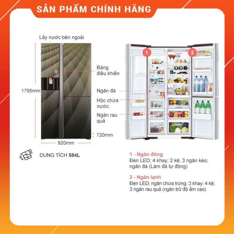 [ FREESHIP KHU VỰC HÀ NỘI ] Tủ lạnh Hitachi  side by side 3 cửa màu gương sọc R-FM800AGPGV4X(DIA)