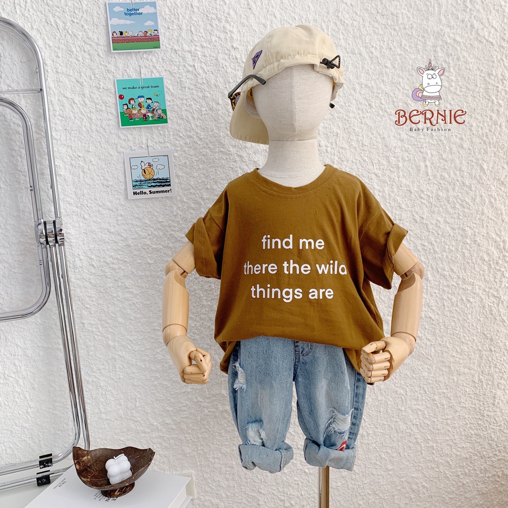Áo phông hoạ tiết chữ unisex cho bé, áo thun cotton mềm mát cộc tay cho bé