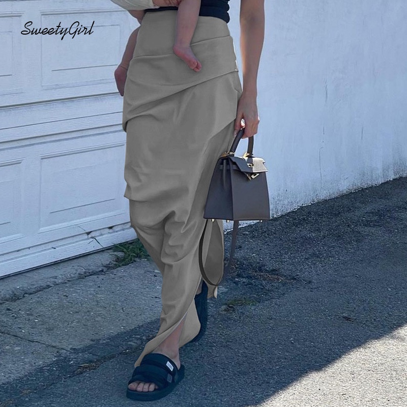 Chân Váy Maxi Lưng Cao Dáng Rộng Màu Sắc Trơn Kiểu Dáng Thể Thao 2022