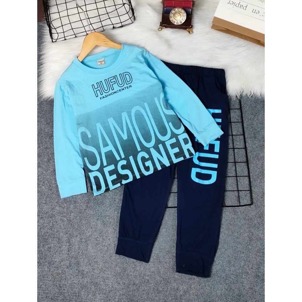 Bộ thun coton tay dài quần dài bé trai size đại