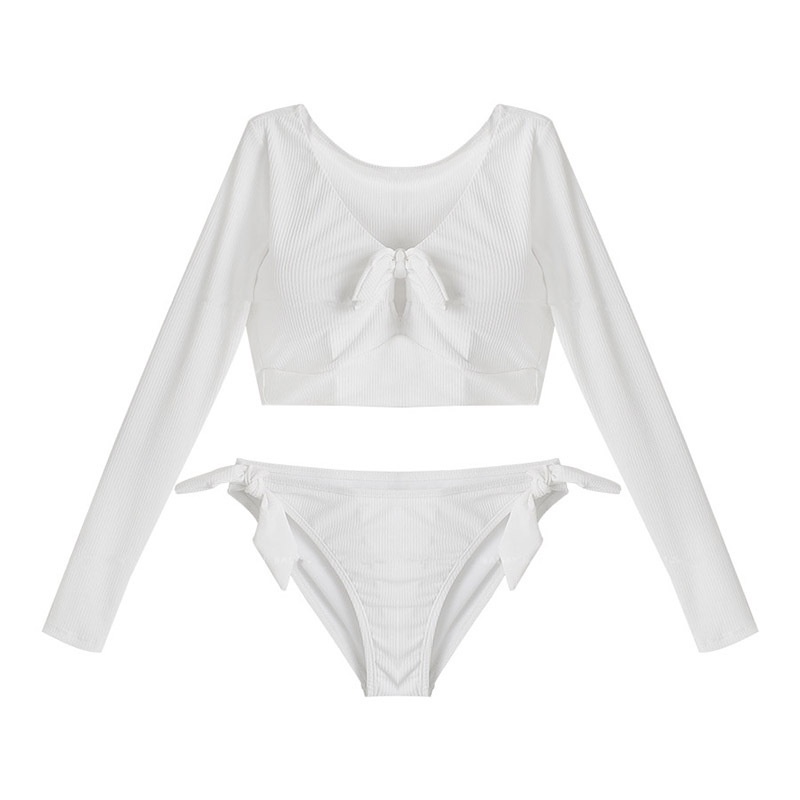 Bikini dài tay 2 mảnh, đồ bơi nữ đi biển áo dài tay cột nơ mix quần chip sexy hở lưng liền thân kín đáo 2522 DK5T302