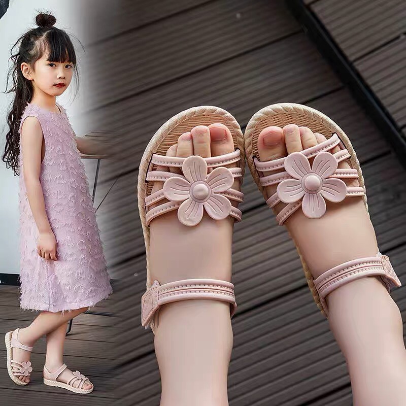 Giày Sandal Quai Hoa Đế Giả Cói Cho Bé Gái Đi Mưa, Đi Học (Màu ngẫu nhiên) - GE001