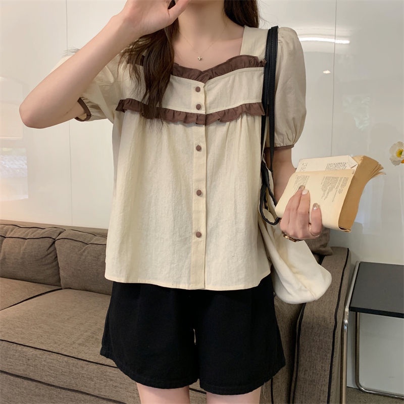 Áo Kiểu Tay Ngắn Cổ Vuông Cỡ Lớn Thời Trang Mùa Hè Cho Nữ