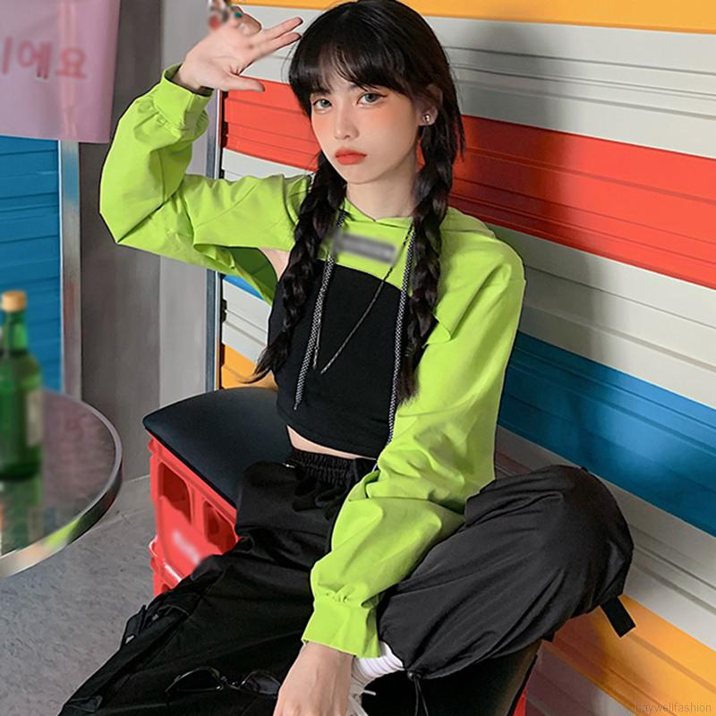 [Baywellfashion]Áo Hoodie Lửng Dài Tay Phong Cách Năng Động Trẻ Trung Dành Cho Nữ | BigBuy360 - bigbuy360.vn