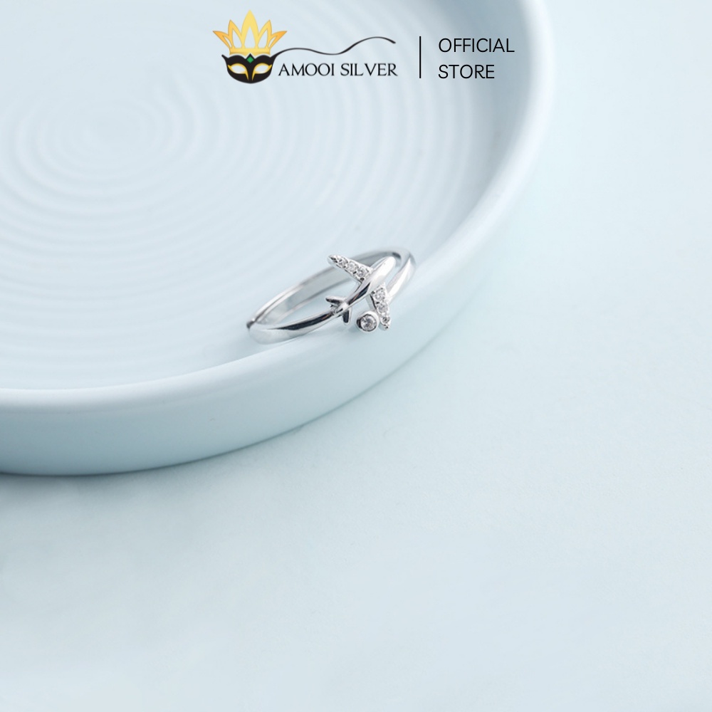 Nhẫn Bạc Cao Cấp S925 Freesize Mẫu Máy Bay Đính Đá Nhỏ Xinh - Amooi Silver AN46