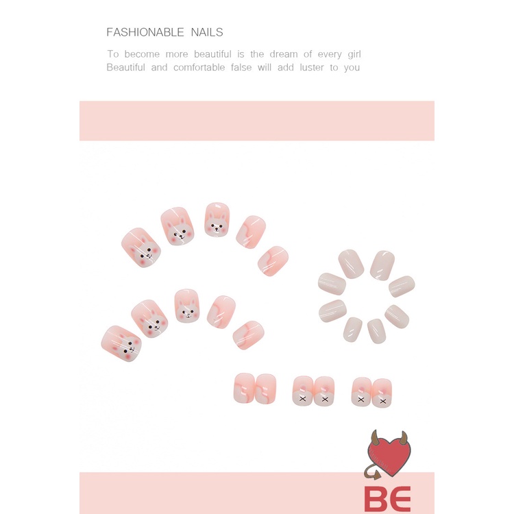 YADORNOS Set 24 móng tay giả họa tiết thỏ hoạt hình đáng yêu