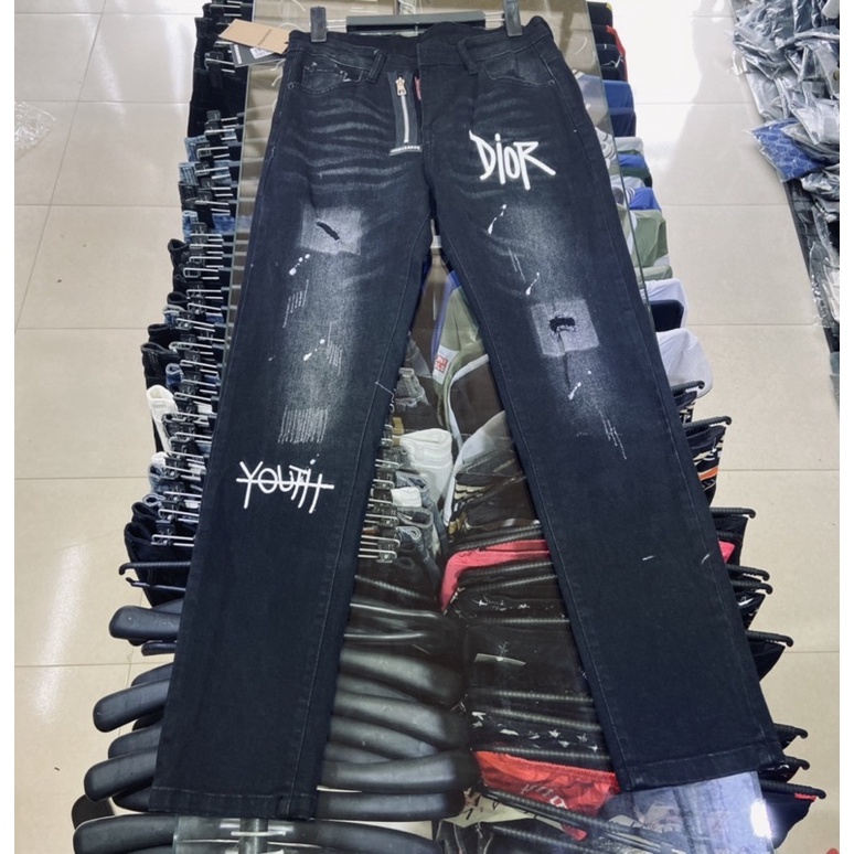 Quần jean nam dáng côn có hoạ tiết khoá lệch, Quần bò thời trang nam phong cách giới trẻ btshop từ 28 đến 32