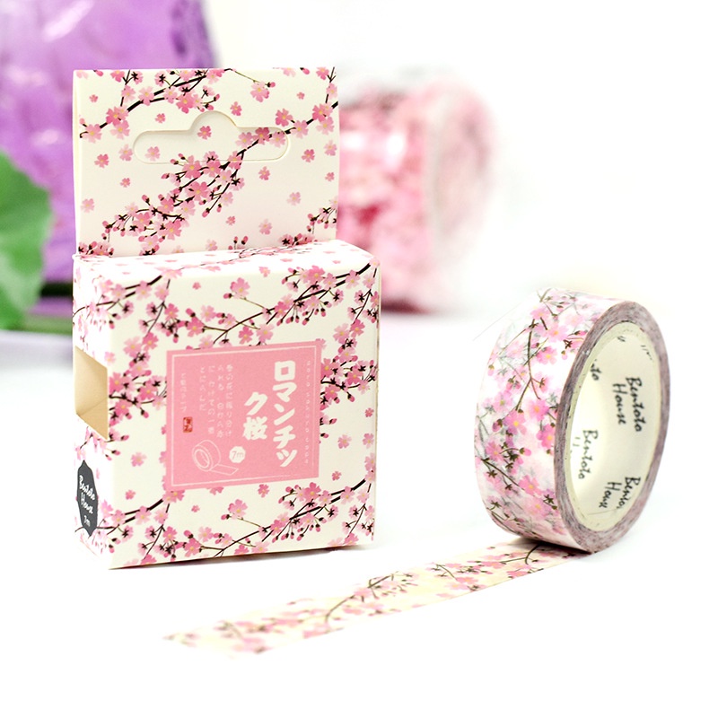 Cuộn Băng Keo Washi Hình Hoa Anh Đào Lãng Mạn DIY Dán Trang Trí Sổ Tay Nhật Bản