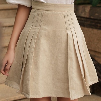 OLV-Chân váy dập ly Line Beige