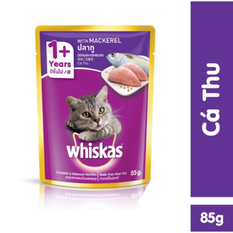 Thức ăn ướt cho mèo Pate Whiskas gói nhỏ 85 gram đủ hương vị