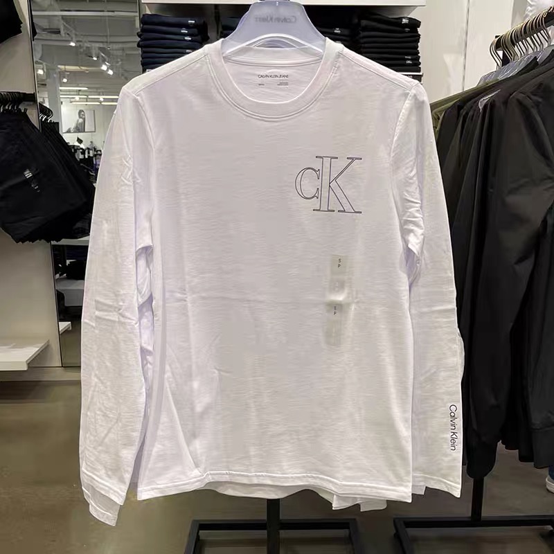 Áo Thun Cotton Calvin Klein Tay Dài Cổ Tròn Dáng Rộng Màu Trơn Trẻ Trung Cho Nam