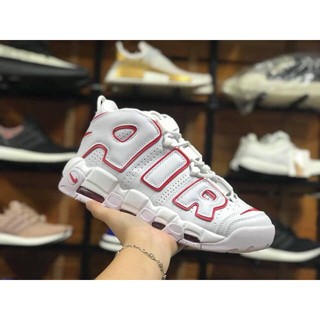 Ảnh thật NIKE AIR MORE UPTEMPO White Red Trắng Chữ Trắng Viền Đỏ