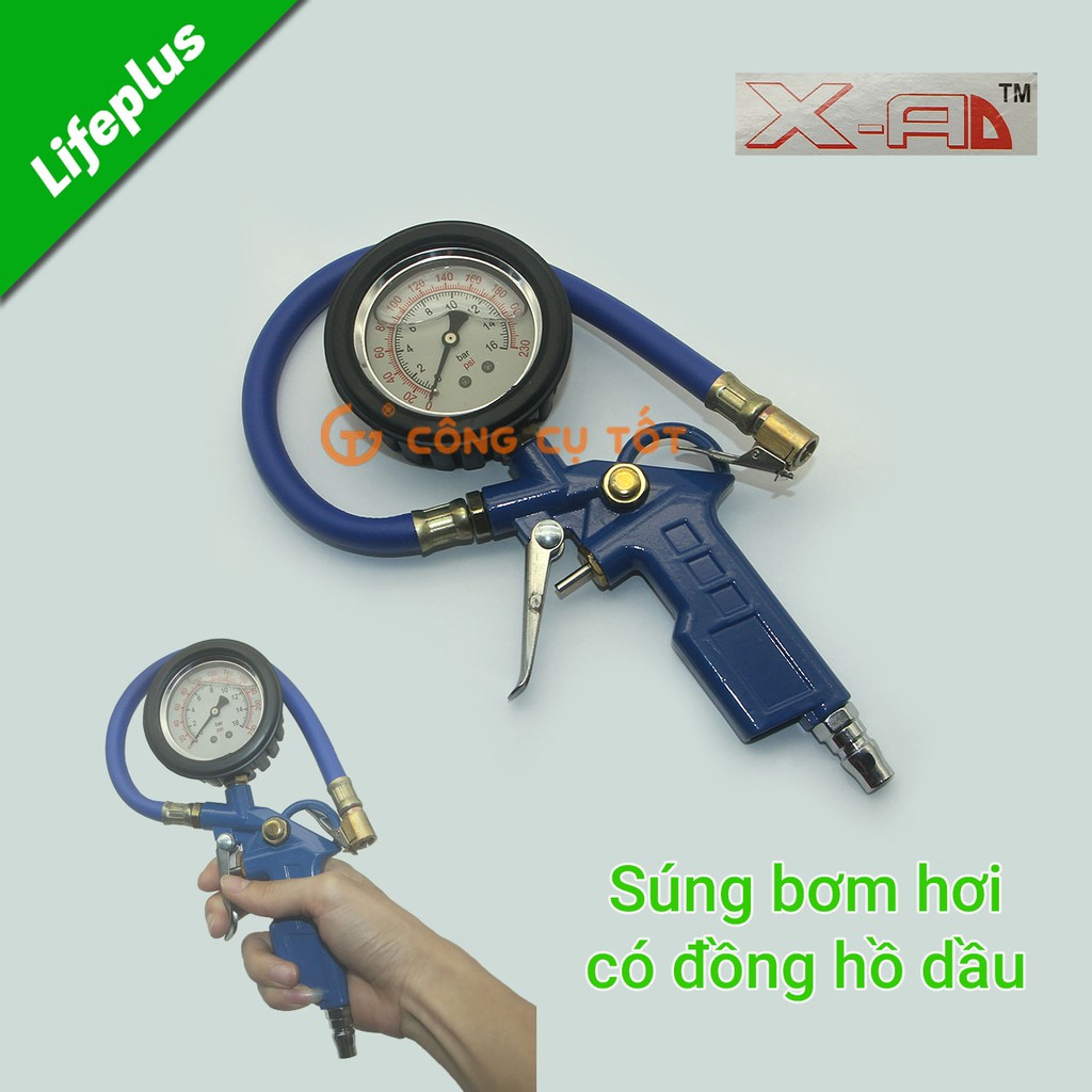 Súng bơm lốp xe có đồng hồ dầu và đầu bơm kẹp hiệu X-A