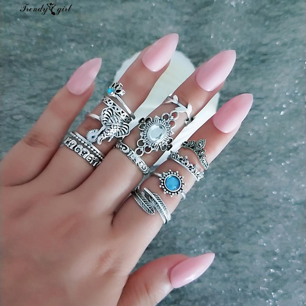 Set 12 nhẫn đeo tay đính đá thời trang cho nữ #4