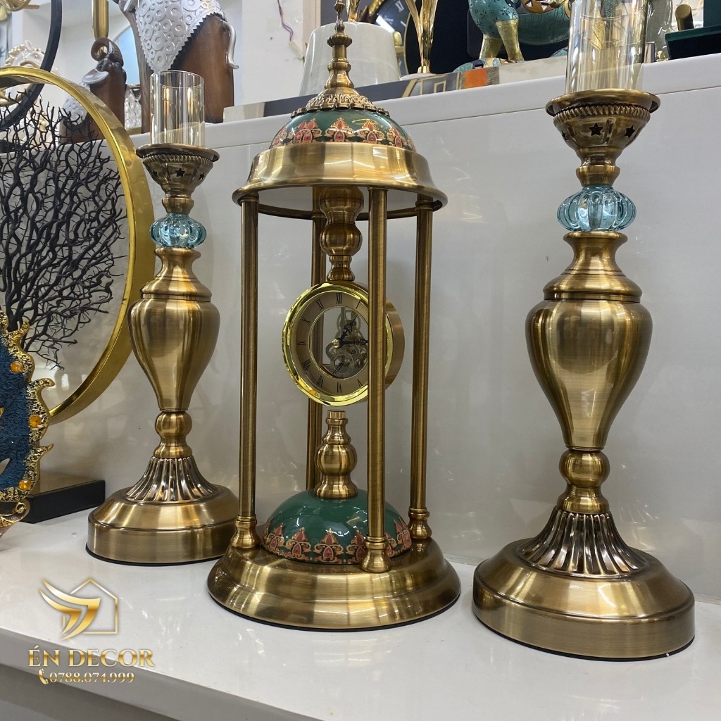 Set Đồng Hồ Chân Nến Cao Cấp, Trang Trí Nhà Cửa, Vật Phẩm Phong Thủy Quà Tặng, Én Decor