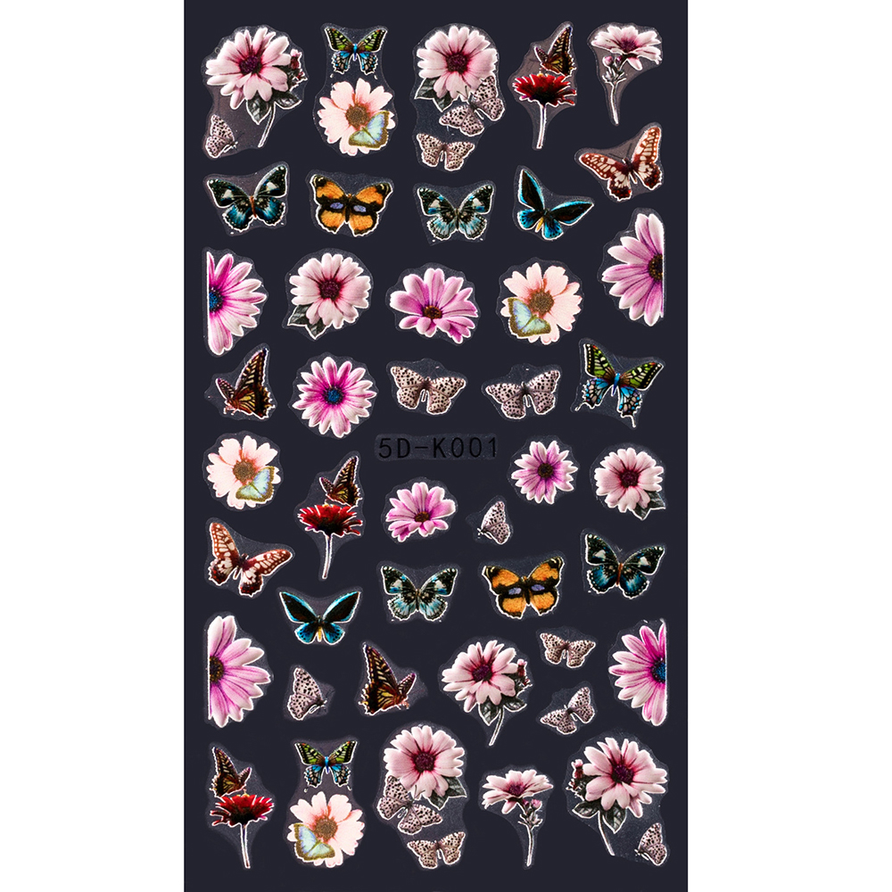(Hàng Mới Về) Miếng Dán Trang Trí Móng Tay 5D Diy Hình Hoa Và Bướm Màu Hồng