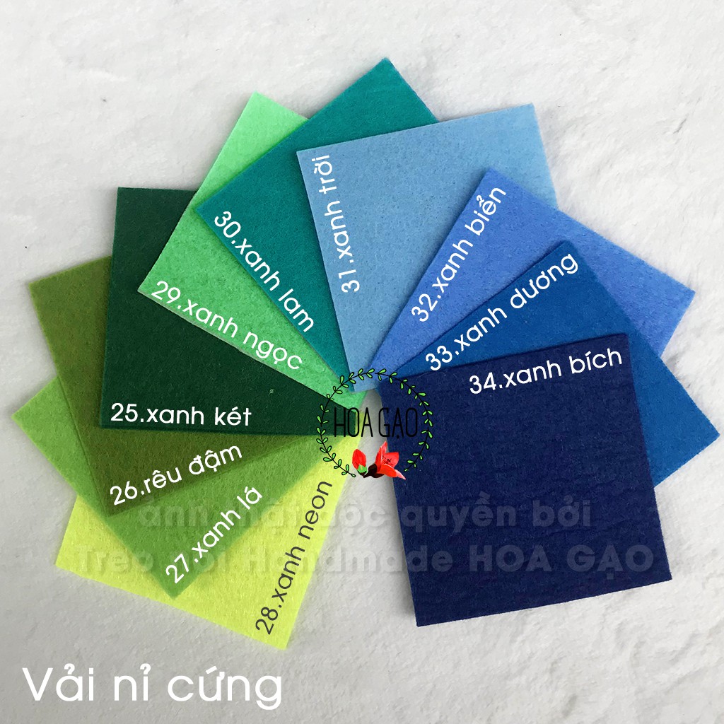 Vải dạ, vải nỉ cứng combo 30 tấm đủ màu HOA GẠO GNCB handmade nguyên liệu làm sách vải, trang trí tiệc freeship xtra