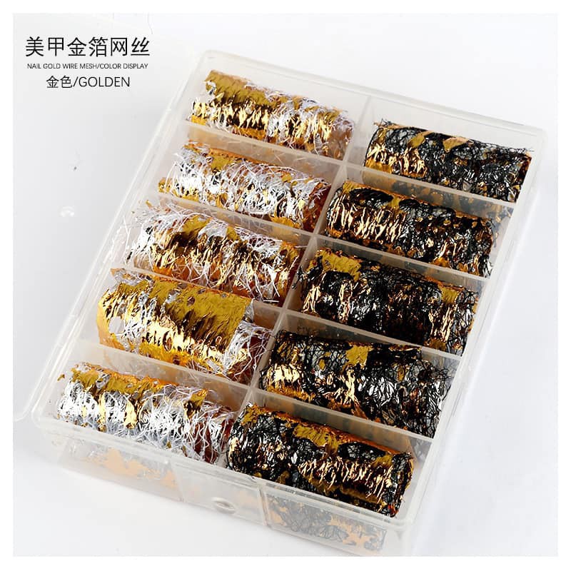 Foil Ren Lưới nhún Vàng,Bạc, Foil dán móng ẩn gel ẩn bột