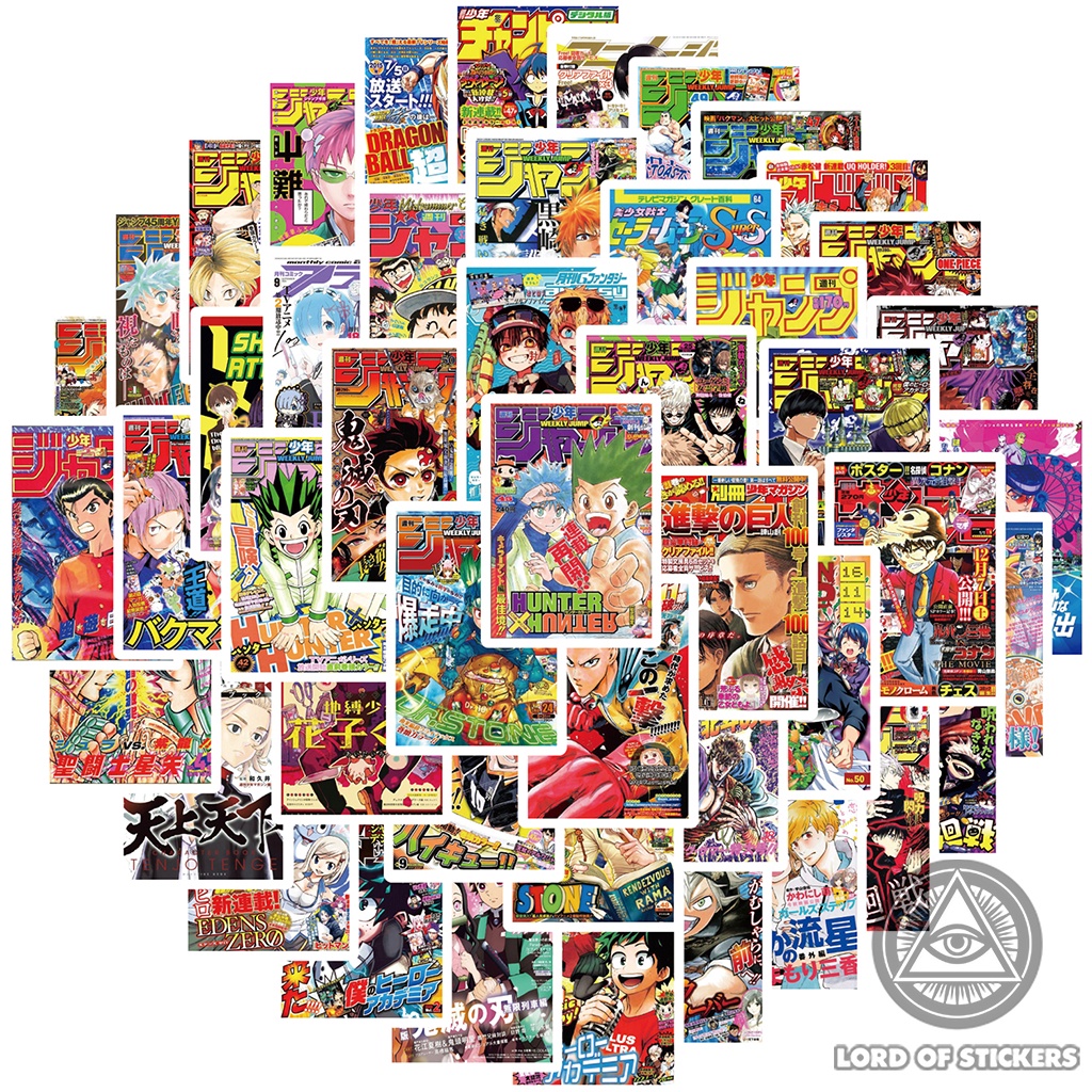 Set 50 Nhãn Dán Sticker Anime Manga Tổng Hợp Phong Cách Poster Cổ Điển Chống Thấm Nước Trang Trí Mũ Nón Bảo Hiểm, Xe, Sổ