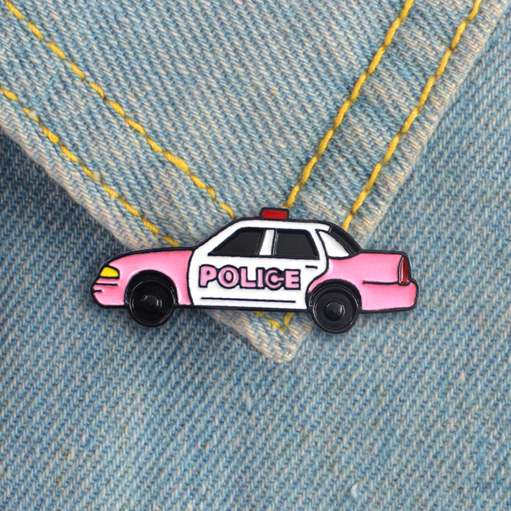 Ghim cài hình xe cảnh sát hoạt hình trang trí quần áo cặp xách cho nam và nữ