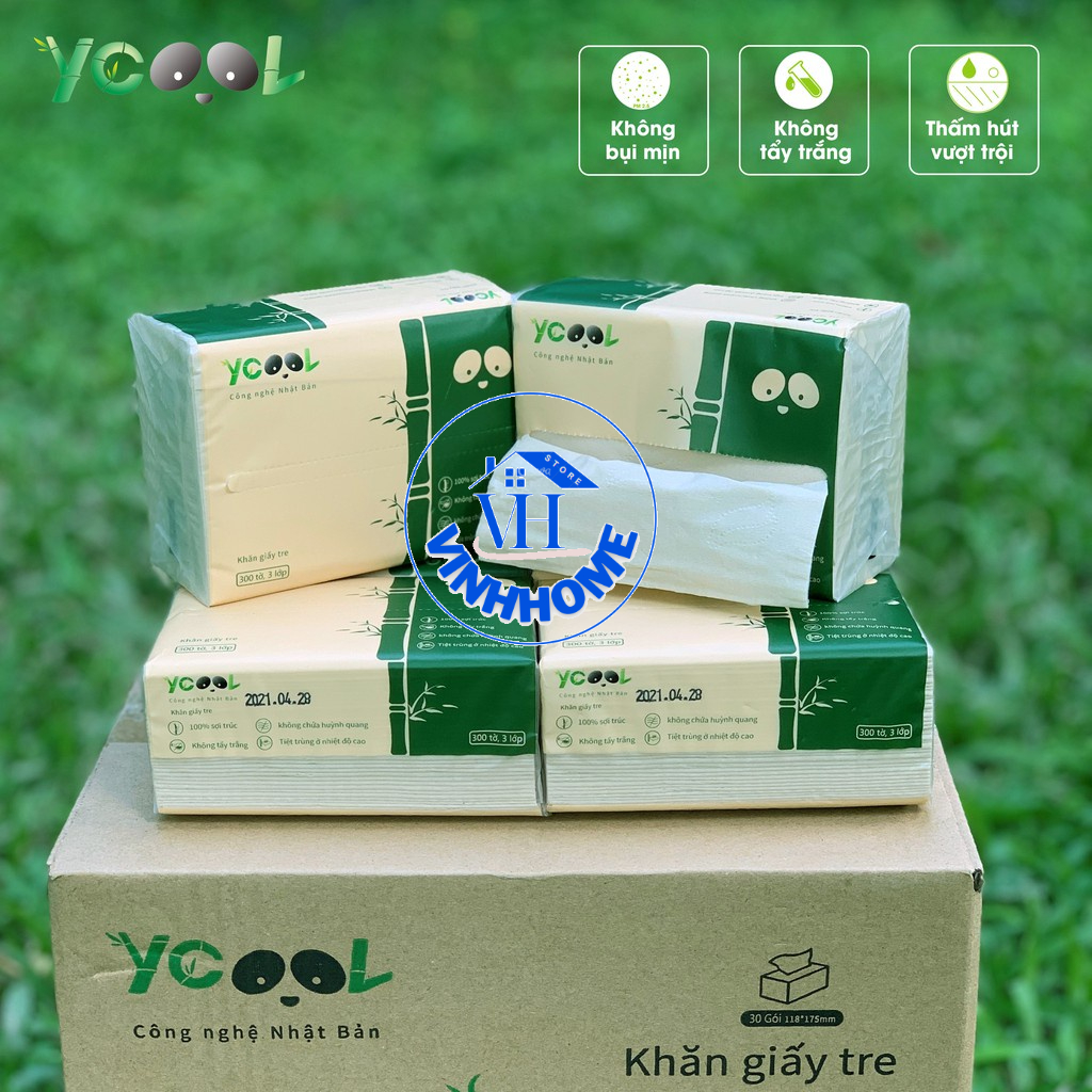1 Thùng /30 gói/ 300 tờ/4 lớp khăn ăn YCOOL/khăn giấy rút không mùi, không chất tẩy trắng đa năng